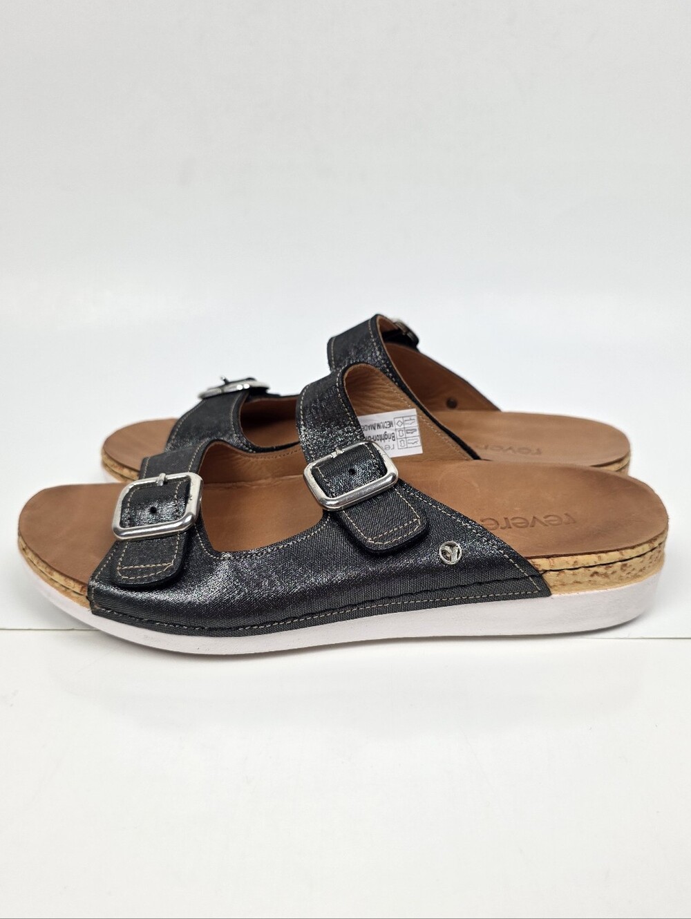 Revere Brighton Slide Sandals Black Linen NEW - 9 - Picture 10 of 12